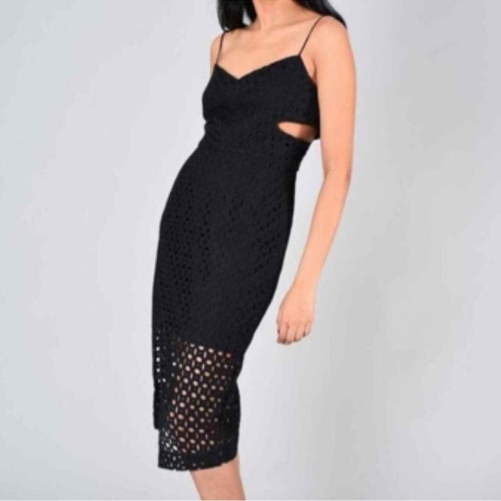 Nicholas Black Eyelet Lace Strapless Waist Cutout Midi Dress US 4